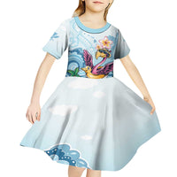 Hawaii Flamingo Kid Short Sleeve Dress Plumeria Tropical Beach - Wonder Print Shop