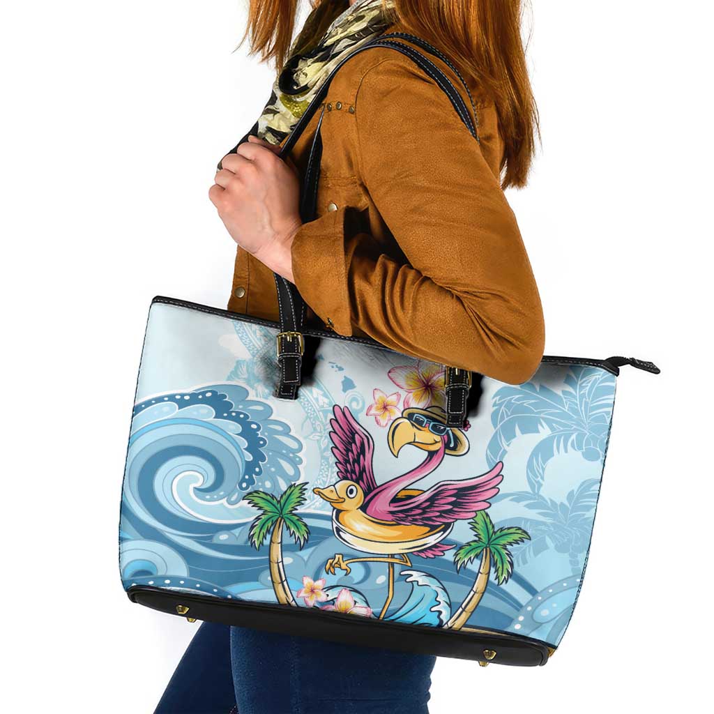 Hawaii Flamingo Leather Tote Bag Plumeria Tropical Beach - Wonder Print Shop