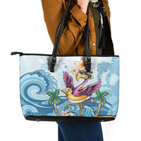 Hawaii Flamingo Leather Tote Bag Plumeria Tropical Beach - Wonder Print Shop
