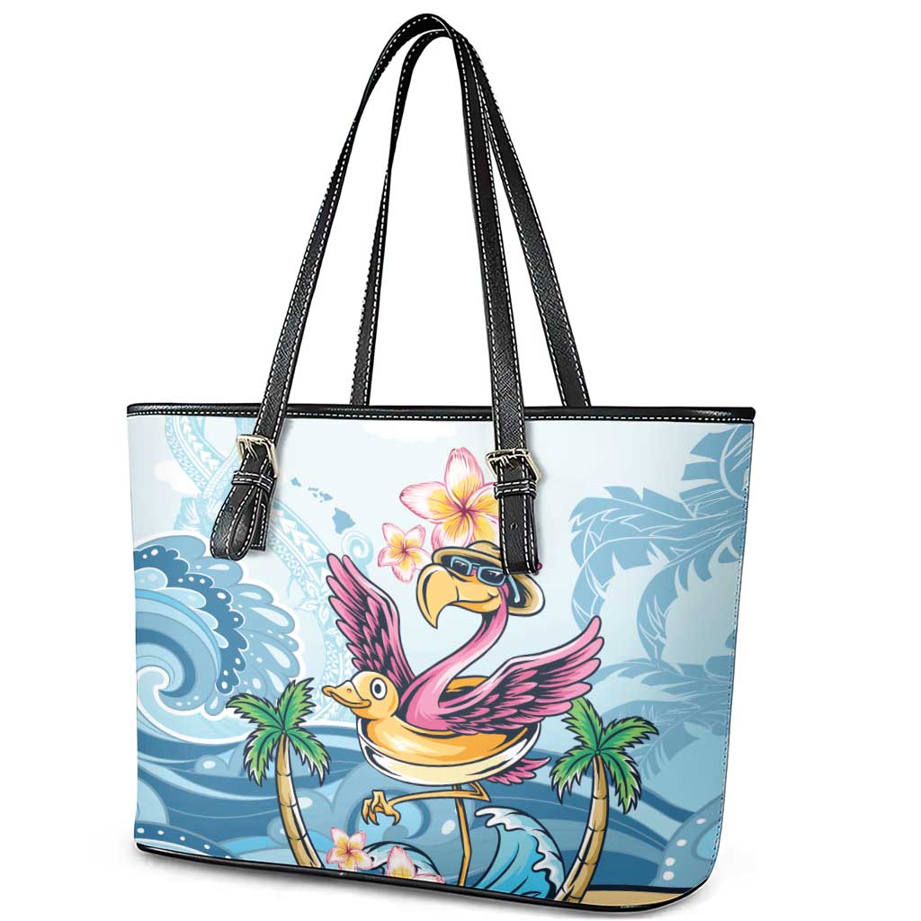 Hawaii Flamingo Leather Tote Bag Plumeria Tropical Beach - Wonder Print Shop