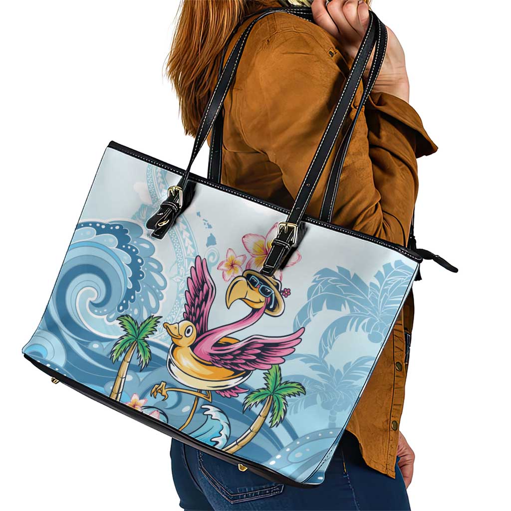 Hawaii Flamingo Leather Tote Bag Plumeria Tropical Beach - Wonder Print Shop