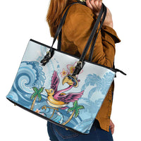 Hawaii Flamingo Leather Tote Bag Plumeria Tropical Beach - Wonder Print Shop