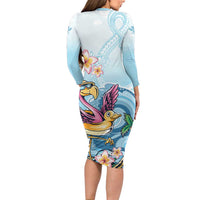 Hawaii Flamingo Long Sleeve Bodycon Dress Plumeria Tropical Beach - Wonder Print Shop
