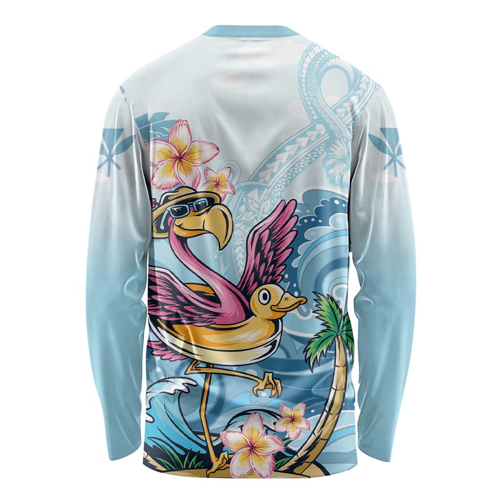 Hawaii Flamingo Long Sleeve Shirt Plumeria Tropical Beach - Wonder Print Shop