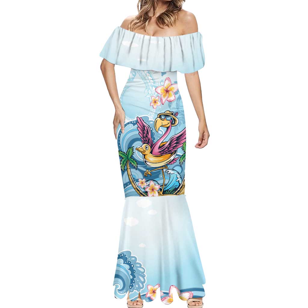Hawaii Flamingo Mermaid Dress Plumeria Tropical Beach - Wonder Print Shop