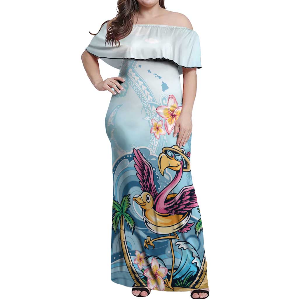Hawaii Flamingo Off Shoulder Maxi Dress Plumeria Tropical Beach - Wonder Print Shop