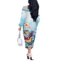 Hawaii Flamingo Off The Shoulder Long Sleeve Dress Plumeria Tropical Beach - Wonder Print Shop