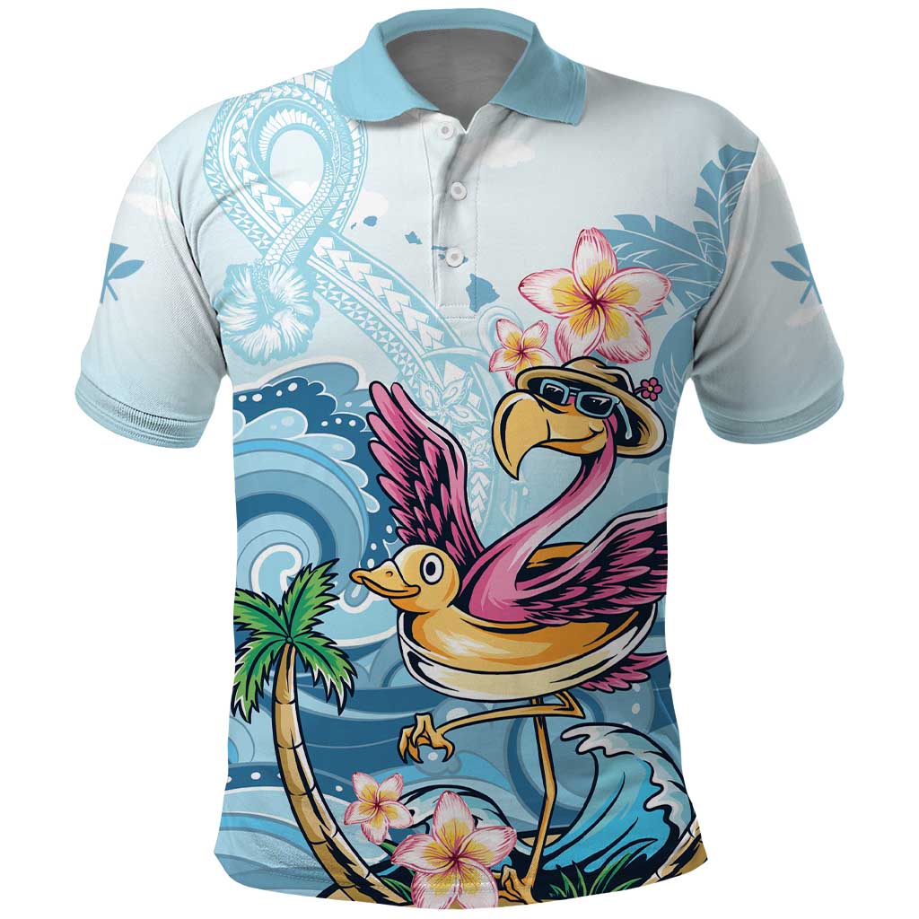 Hawaii Flamingo Polo Shirt Plumeria Tropical Beach - Wonder Print Shop