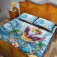 Hawaii Flamingo Quilt Bed Set Plumeria Tropical Beach - Wonder Print Shop