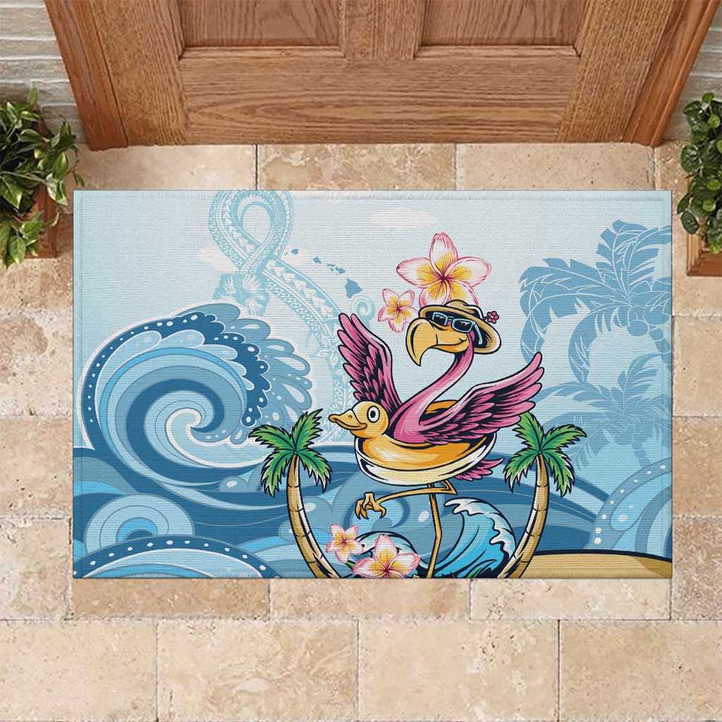 Hawaii Flamingo Rubber Doormat Plumeria Tropical Beach - Wonder Print Shop