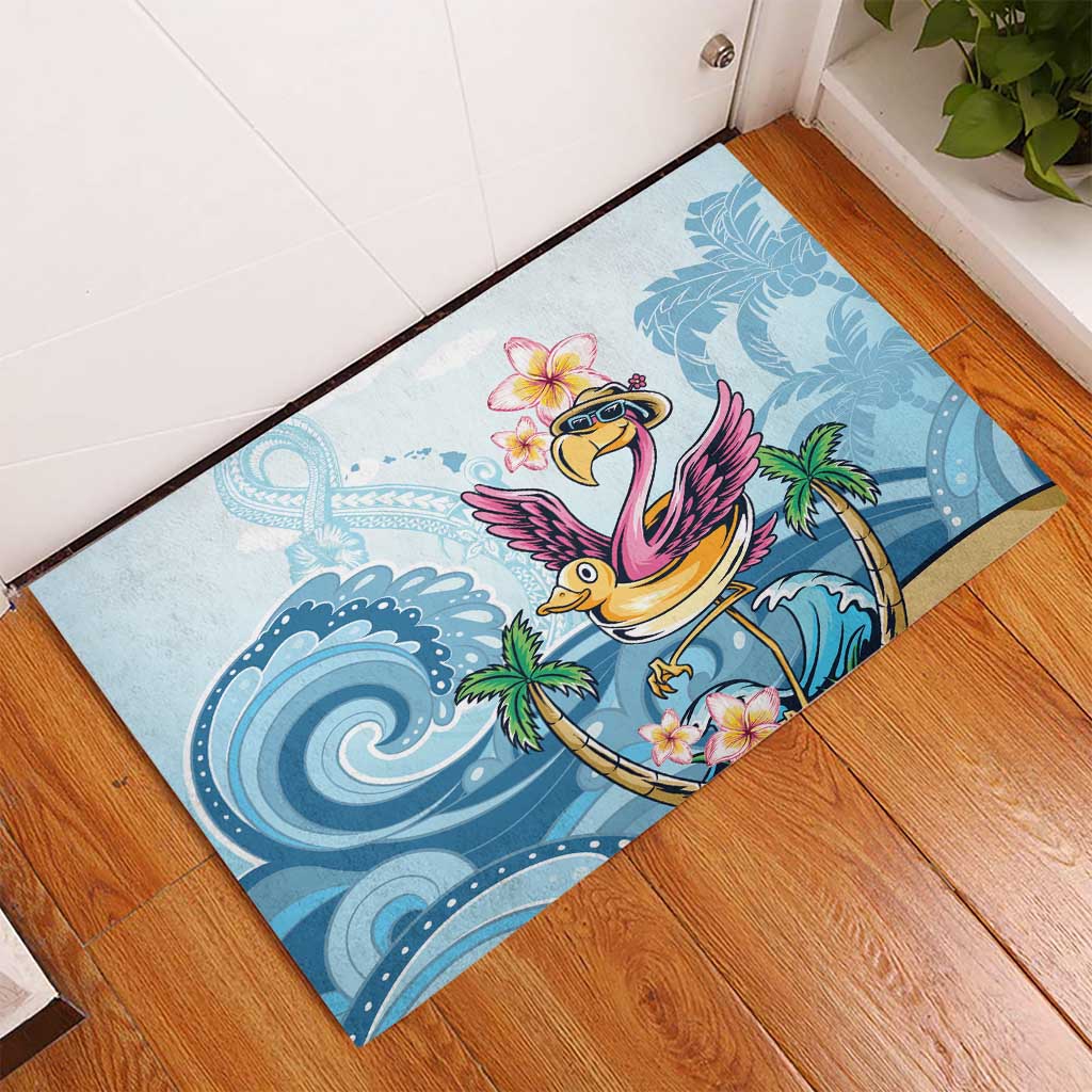 Hawaii Flamingo Rubber Doormat Plumeria Tropical Beach - Wonder Print Shop