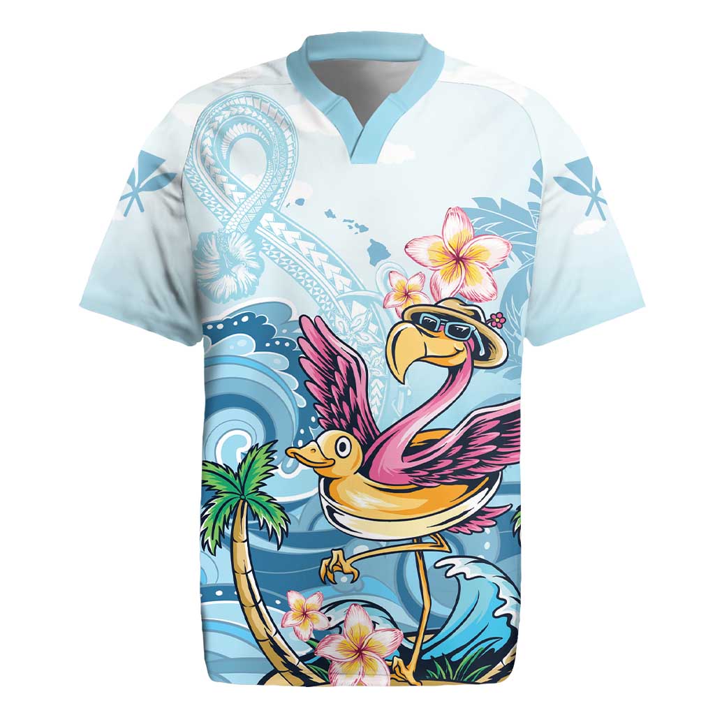 Hawaii Flamingo Rugby Jersey Plumeria Tropical Beach - Wonder Print Shop