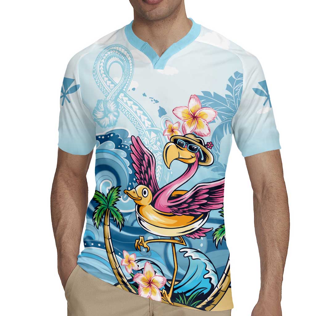 Hawaii Flamingo Rugby Jersey Plumeria Tropical Beach - Wonder Print Shop