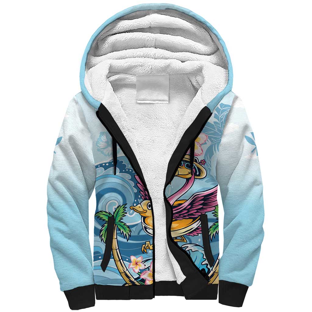 Hawaii Flamingo Sherpa Hoodie Plumeria Tropical Beach - Wonder Print Shop
