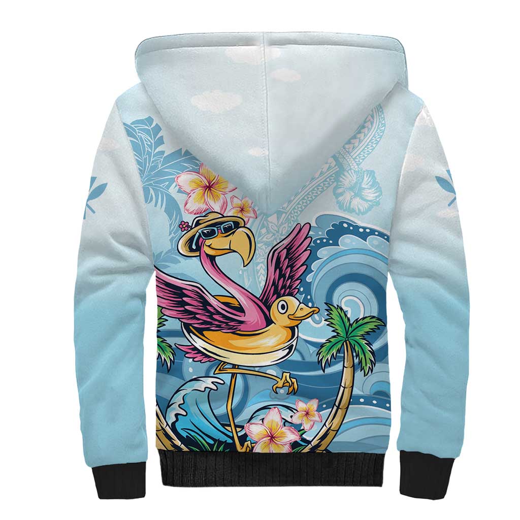 Hawaii Flamingo Sherpa Hoodie Plumeria Tropical Beach - Wonder Print Shop