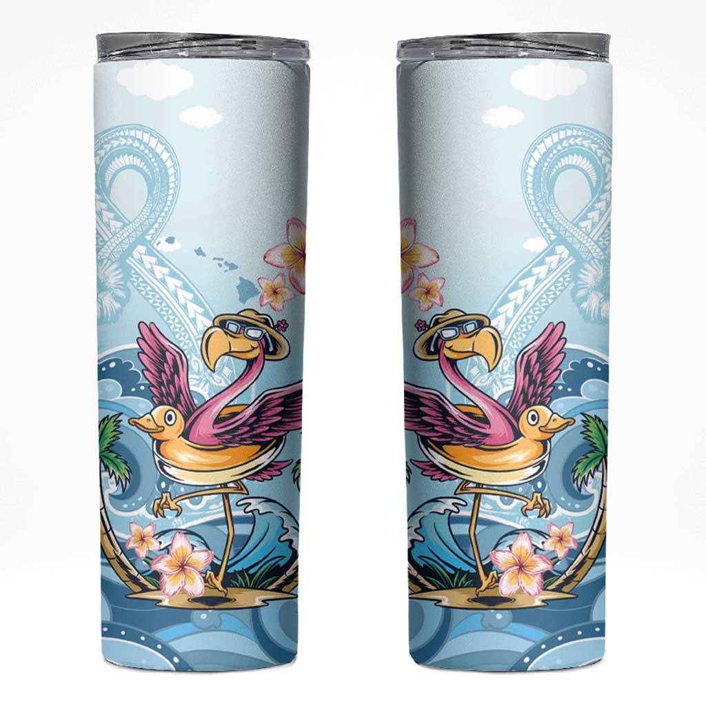 Hawaii Flamingo Skinny Tumbler Plumeria Tropical Beach - Wonder Print Shop