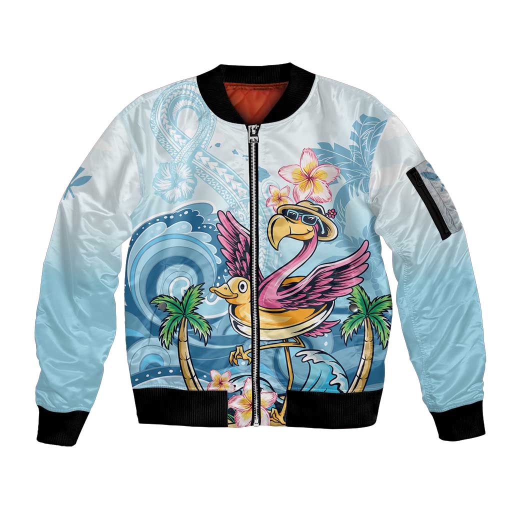 Hawaii Flamingo Sleeve Zip Bomber Jacket Plumeria Tropical Beach - Wonder Print Shop