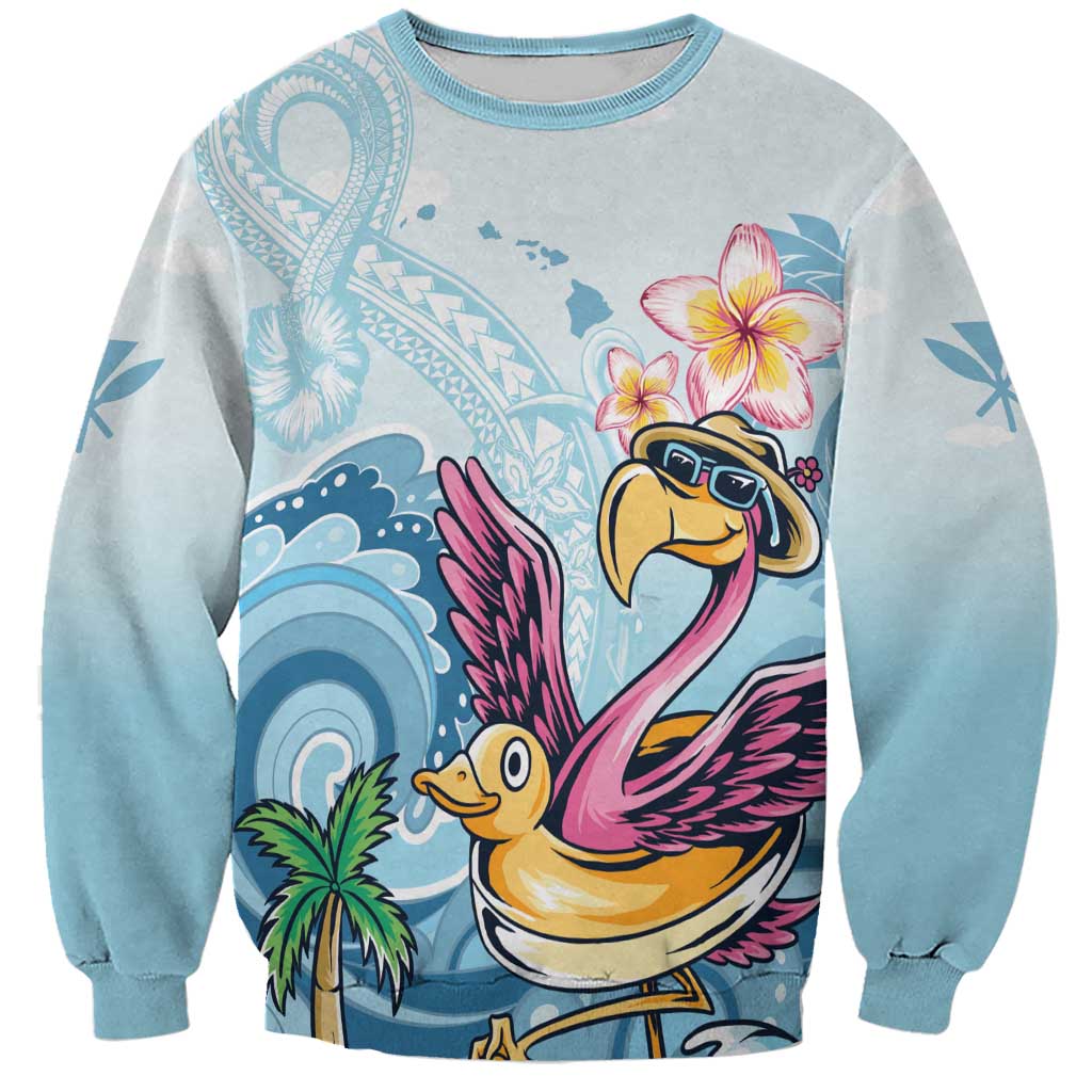 Hawaii Flamingo Sweatshirt Plumeria Tropical Beach - Wonder Print Shop