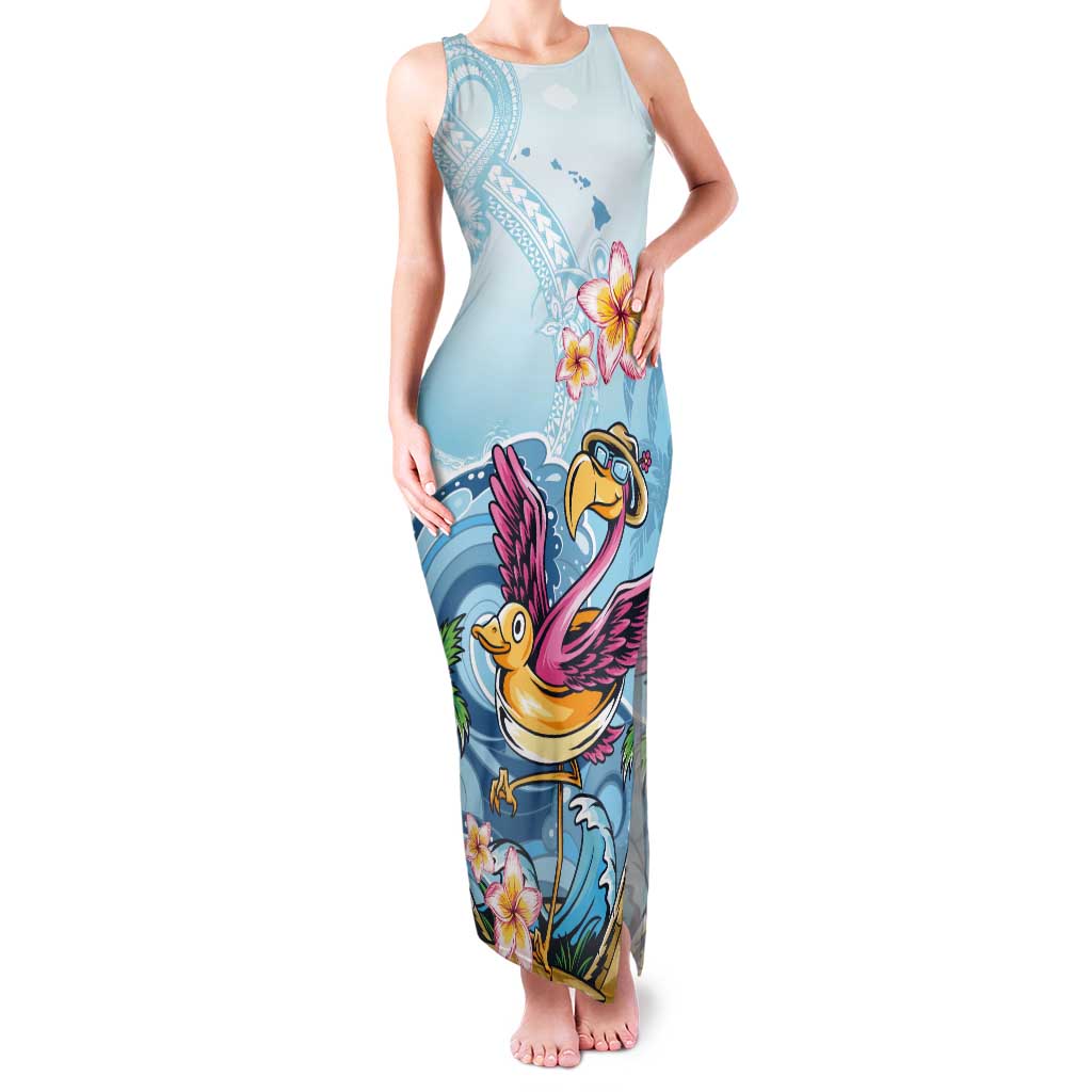 Hawaii Flamingo Tank Maxi Dress Plumeria Tropical Beach - Wonder Print Shop
