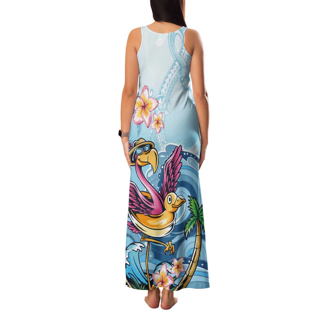 Hawaii Flamingo Tank Maxi Dress Plumeria Tropical Beach - Wonder Print Shop