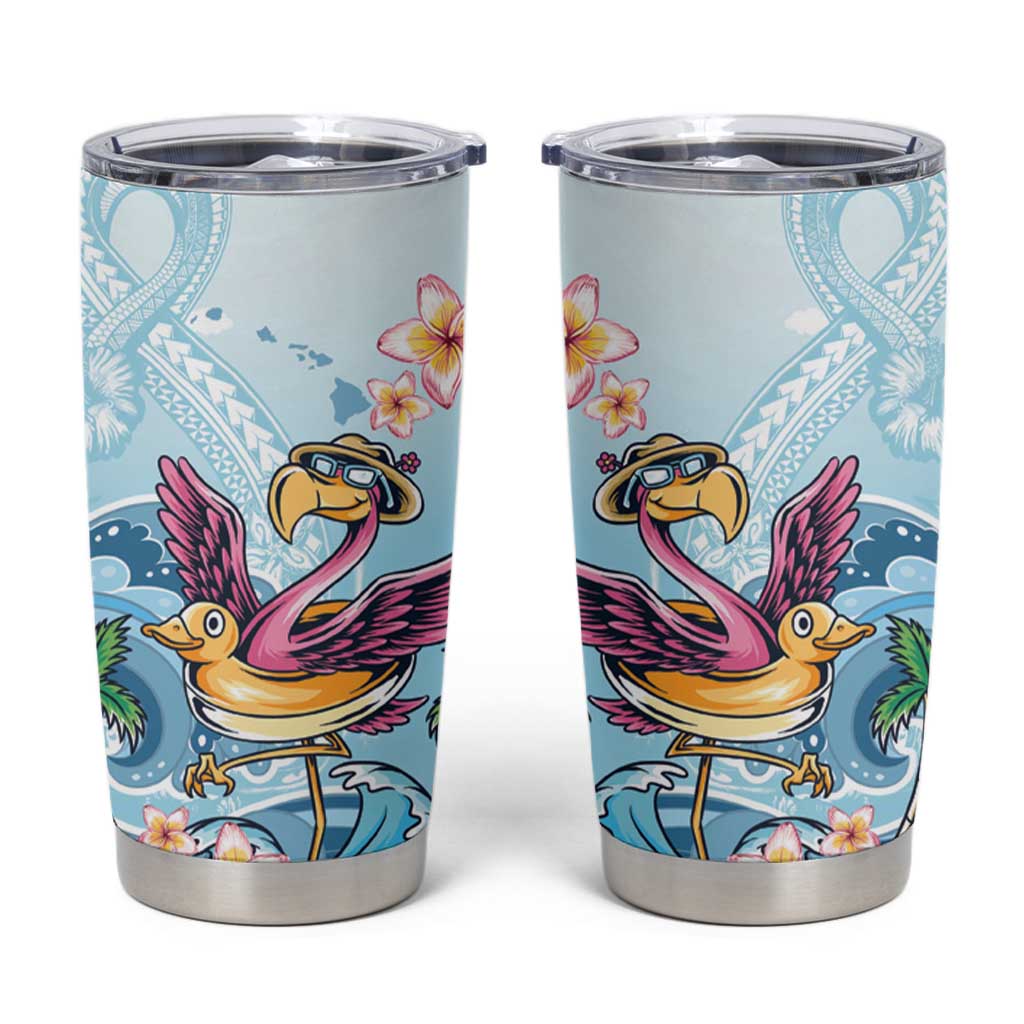 Hawaii Flamingo Tumbler Cup Plumeria Tropical Beach - Wonder Print Shop