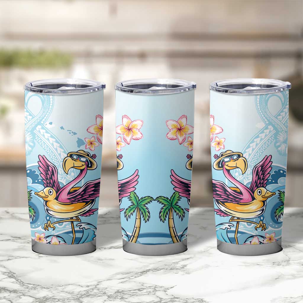 Hawaii Flamingo Tumbler Cup Plumeria Tropical Beach - Wonder Print Shop