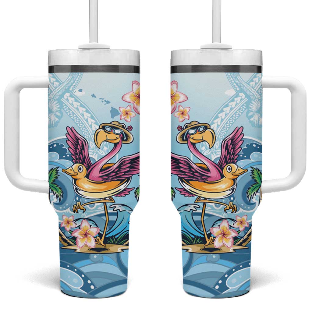 Hawaii Flamingo Tumbler With Handle Plumeria Tropical Beach - Wonder Print Shop
