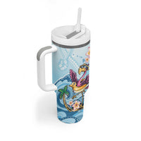 Hawaii Flamingo Tumbler With Handle Plumeria Tropical Beach - Wonder Print Shop