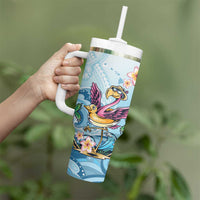 Hawaii Flamingo Tumbler With Handle Plumeria Tropical Beach - Wonder Print Shop