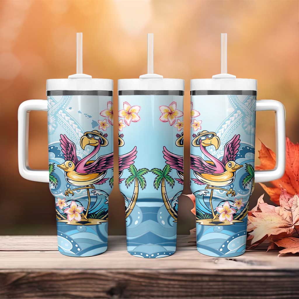 Hawaii Flamingo Tumbler With Handle Plumeria Tropical Beach - Wonder Print Shop