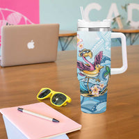 Hawaii Flamingo Tumbler With Handle Plumeria Tropical Beach - Wonder Print Shop