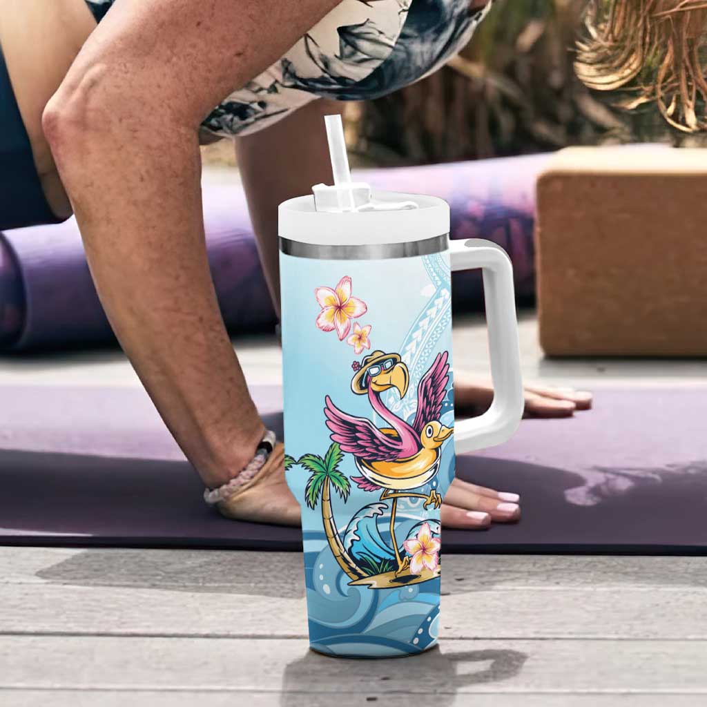 Hawaii Flamingo Tumbler With Handle Plumeria Tropical Beach - Wonder Print Shop