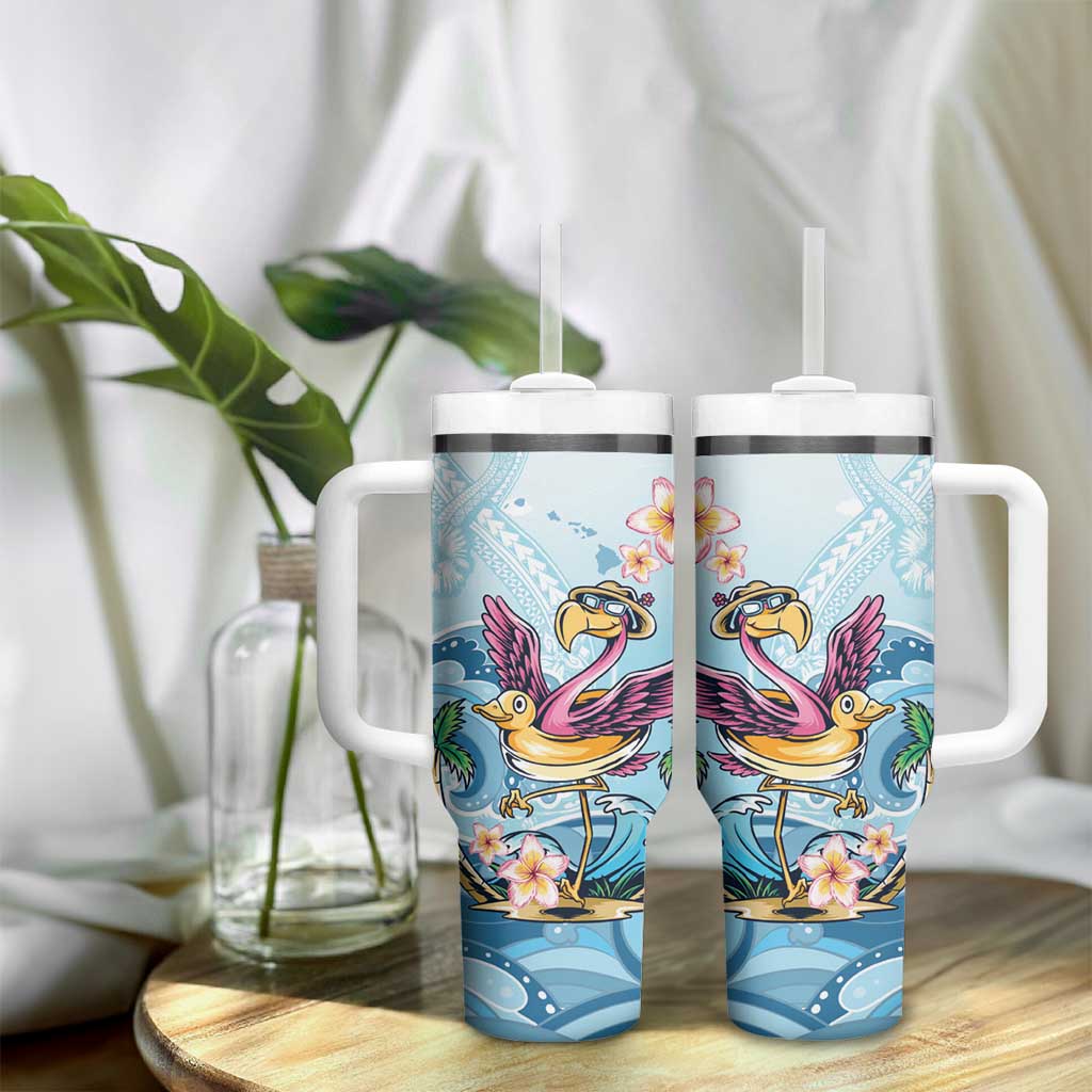 Hawaii Flamingo Tumbler With Handle Plumeria Tropical Beach - Wonder Print Shop