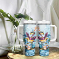 Hawaii Flamingo Tumbler With Handle Plumeria Tropical Beach - Wonder Print Shop