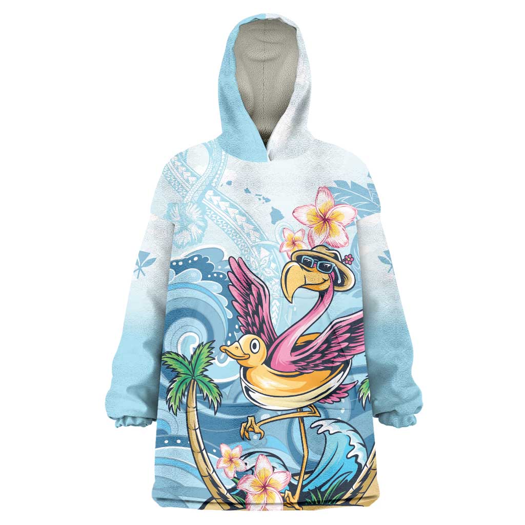 Hawaii Flamingo Wearable Blanket Hoodie Plumeria Tropical Beach - Wonder Print Shop