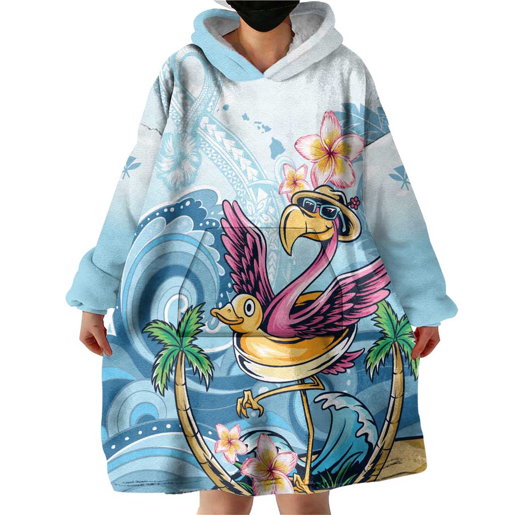 Hawaii Flamingo Wearable Blanket Hoodie Plumeria Tropical Beach - Wonder Print Shop