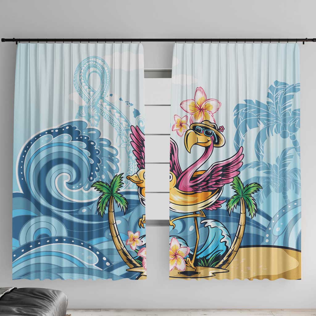 Hawaii Flamingo Window Curtain Plumeria Tropical Beach - Wonder Print Shop
