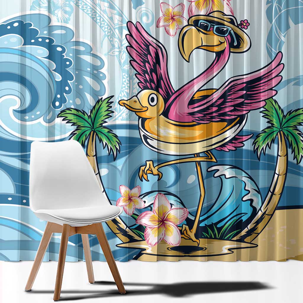 Hawaii Flamingo Window Curtain Plumeria Tropical Beach - Wonder Print Shop