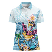 Hawaii Flamingo Women Polo Shirt Plumeria Tropical Beach - Wonder Print Shop
