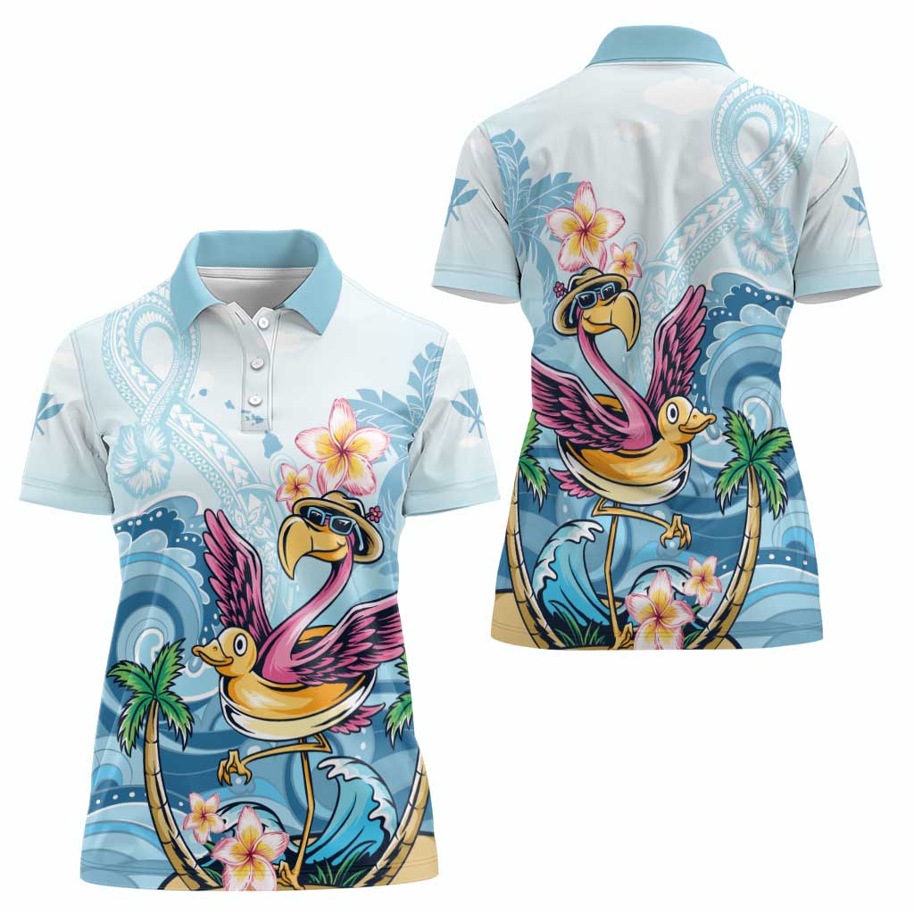 Hawaii Flamingo Women Polo Shirt Plumeria Tropical Beach - Wonder Print Shop