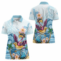 Hawaii Flamingo Women Polo Shirt Plumeria Tropical Beach - Wonder Print Shop