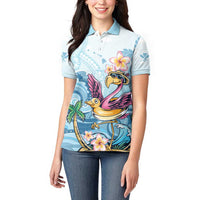 Hawaii Flamingo Women Polo Shirt Plumeria Tropical Beach - Wonder Print Shop
