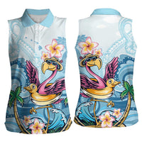 Hawaii Flamingo Women Sleeveless Polo Shirt Plumeria Tropical Beach - Wonder Print Shop