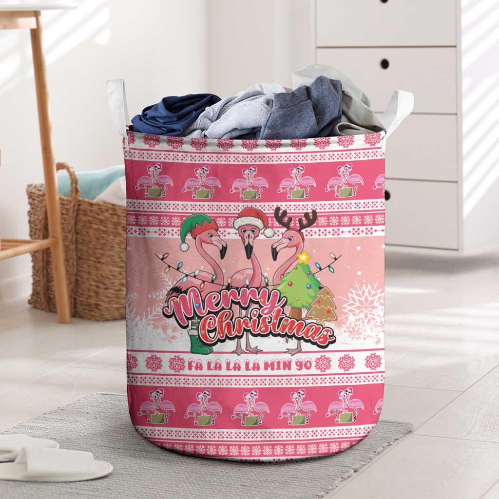 Flamingo Pink Christmas Laundry Basket Fa La La La Min Go - Wonder Print Shop