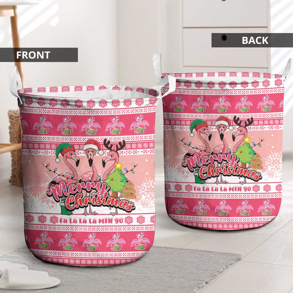 Flamingo Pink Christmas Laundry Basket Fa La La La Min Go - Wonder Print Shop