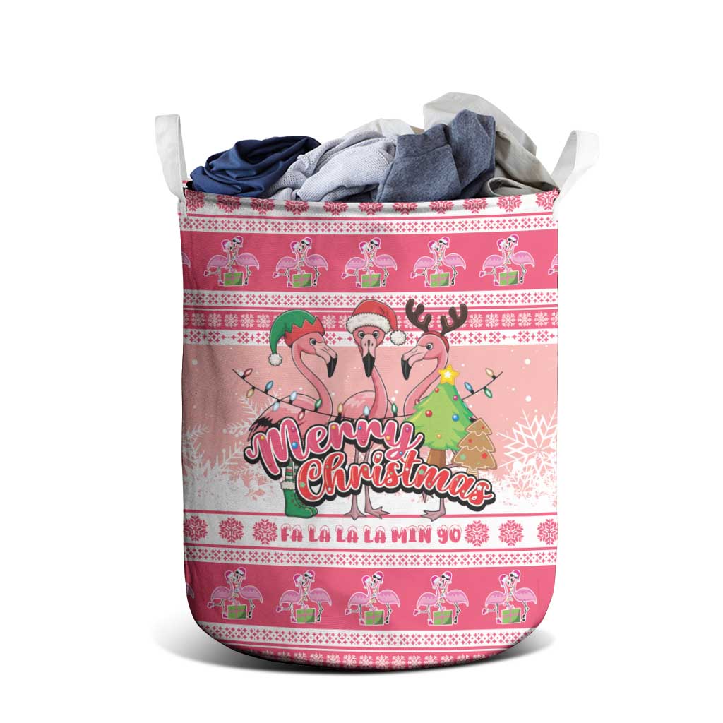 Flamingo Pink Christmas Laundry Basket Fa La La La Min Go - Wonder Print Shop
