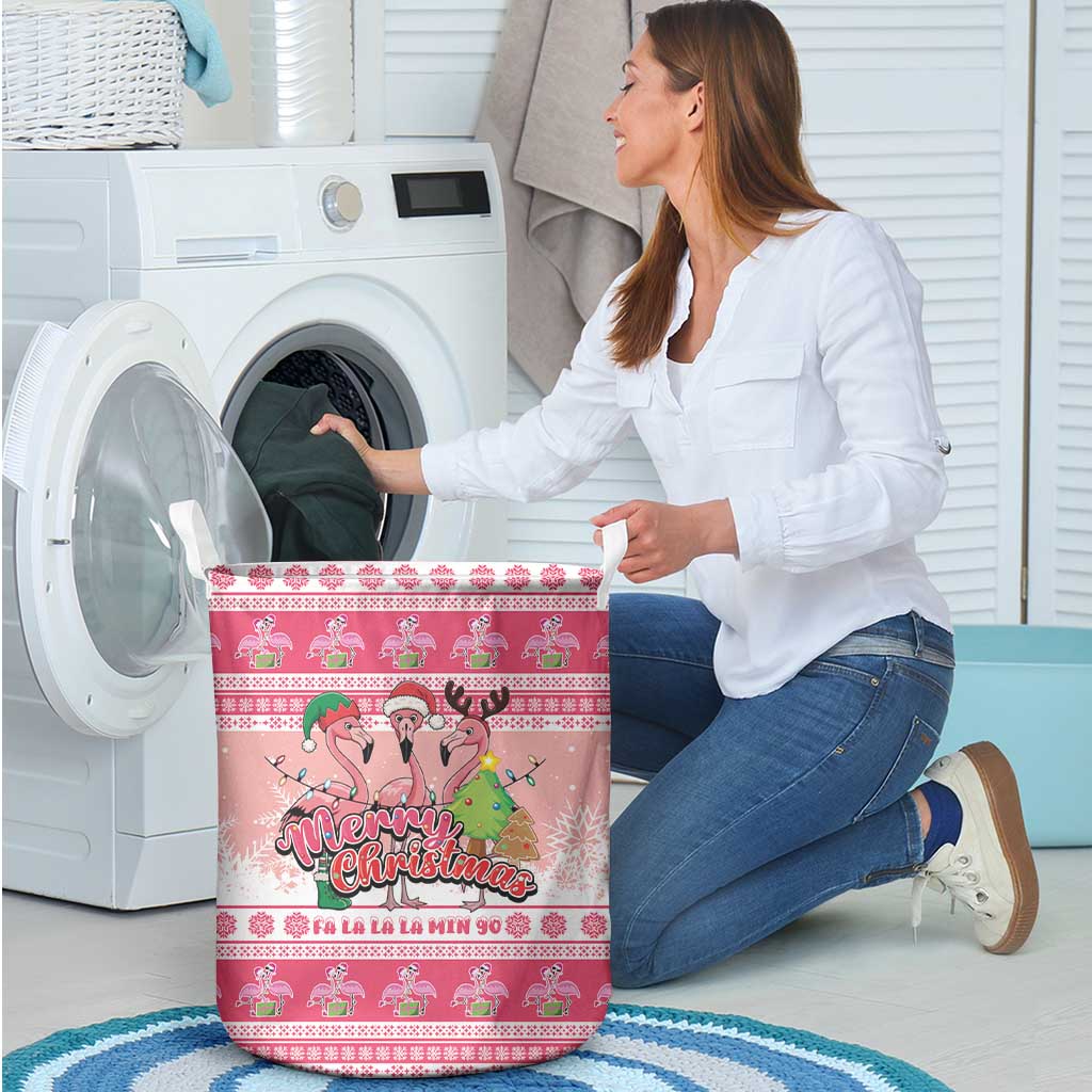 Flamingo Pink Christmas Laundry Basket Fa La La La Min Go - Wonder Print Shop