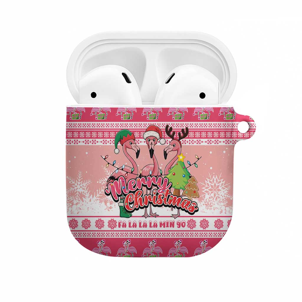 Flamingo Pink Christmas AirPods Case Fa La La La Min Go - Wonder Print Shop