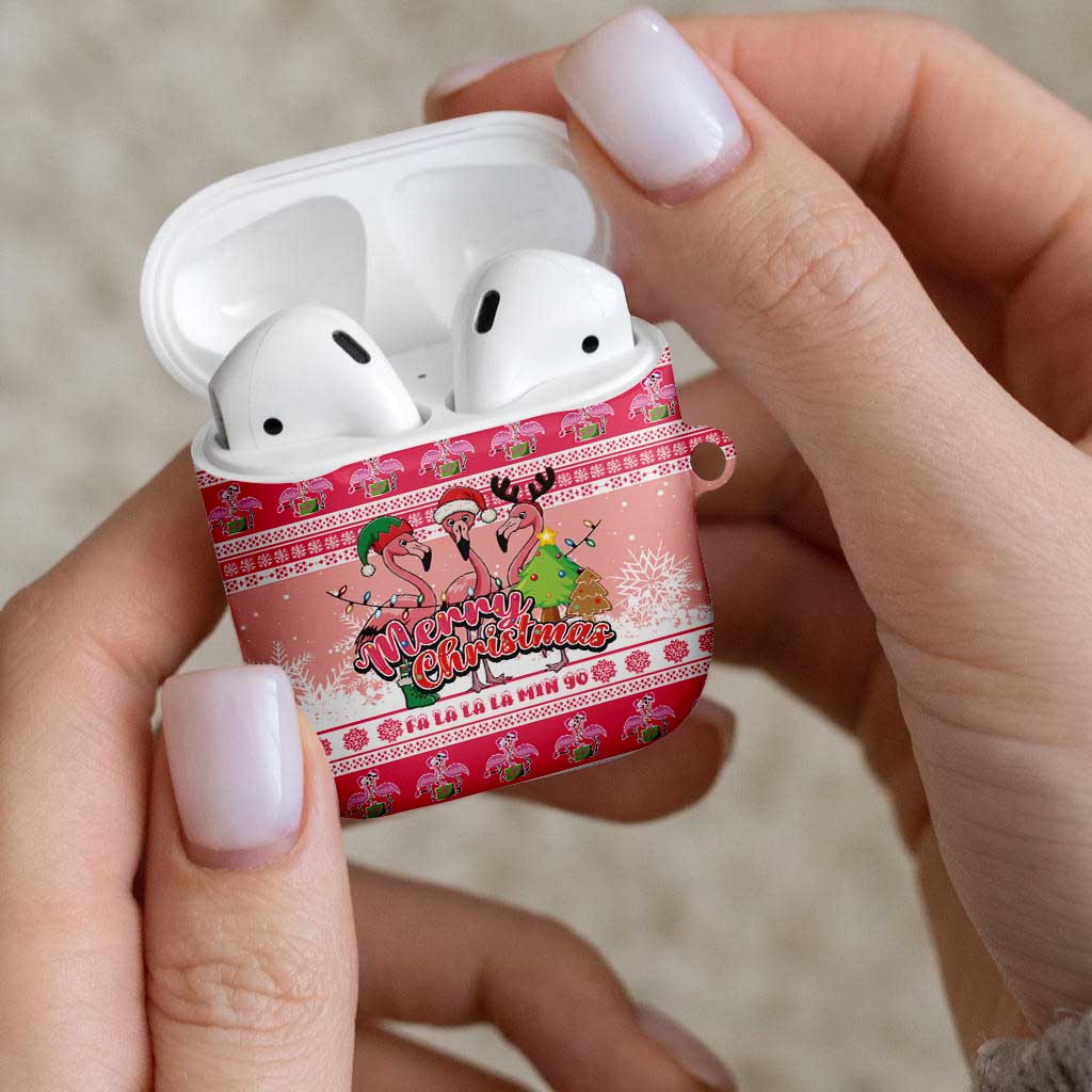 Flamingo Pink Christmas AirPods Case Fa La La La Min Go - Wonder Print Shop