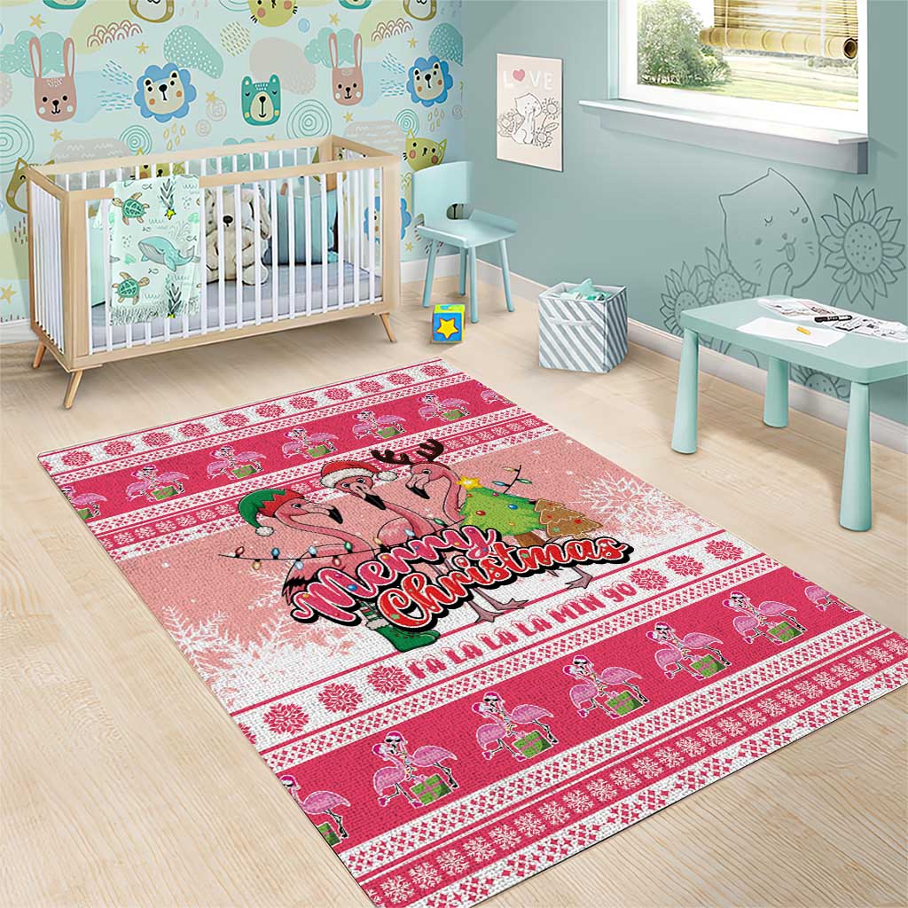 Flamingo Pink Christmas Area Rug Fa La La La Min Go - Wonder Print Shop